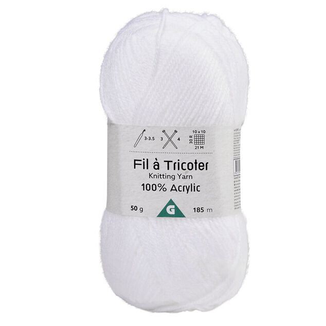 Fil &agrave; tricoter acrylique 50g blanc