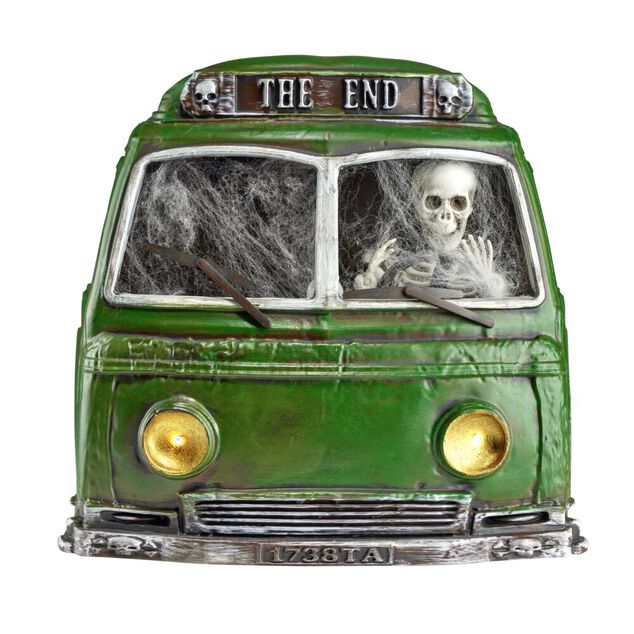 D&eacute;coration LED Halloween &agrave; poser squelette sonore et anim&eacute; dans voiture H32cm