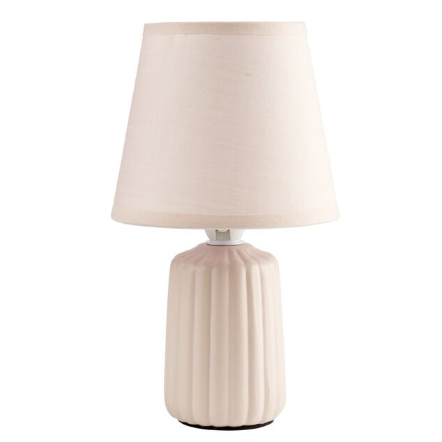 Lampe de table socle c&eacute;ramique stri&eacute; rose &Oslash;13xH22cm