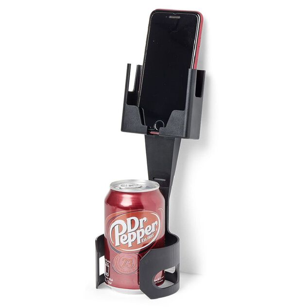 Support t&eacute;l&eacute;phone porte gobelet 2 en 1 abs noir