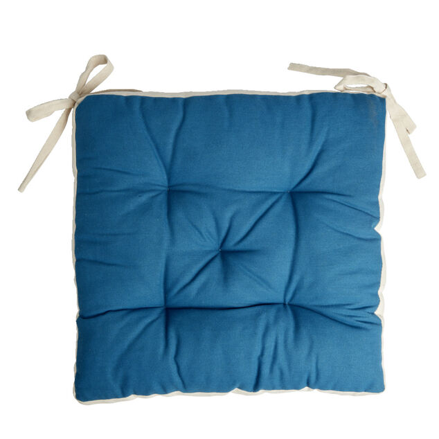 Galette de chaise matelass&eacute;e en coton bleu 40x40cm