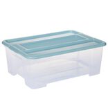 Bo&icirc;te de rangement 10L plastique transparent couvercle bleu 38x28xH14cm