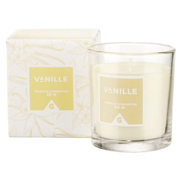 Bougie dans verre senteur vanille 28H
