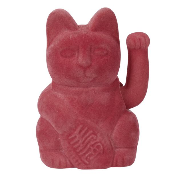 Chat porte-bonheur velours rouge 11xH15x9cm