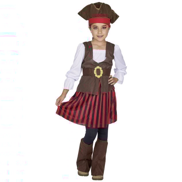 Costume de pirate pour fille rouge et marron 4/6 ans