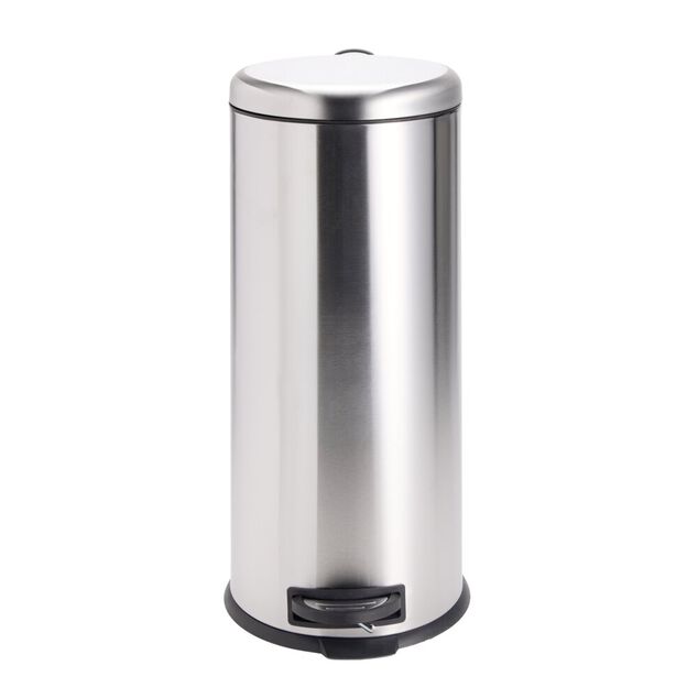 Poubelle &agrave; p&eacute;dale 30L ronde m&eacute;tal gris argent&eacute; &Oslash;30xH69,5cm