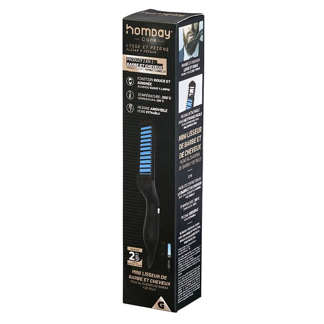 Mini lisseur 2en1 Homday barbe et cheveux avec peigne int&eacute;gr&eacute;