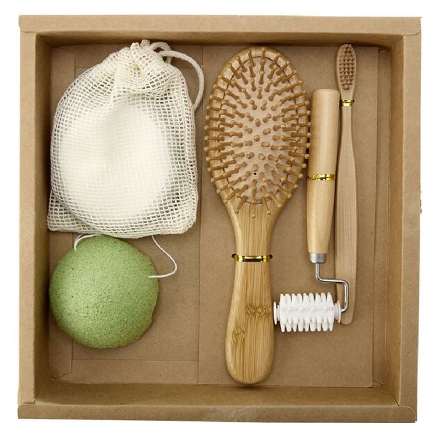 Coffret salle de bain en bambou 6 pi&egrave;ces