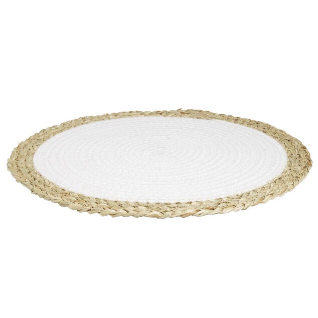 Set de table rond coton et paille tress&eacute; &Oslash;38cm (2 mod&egrave;les)