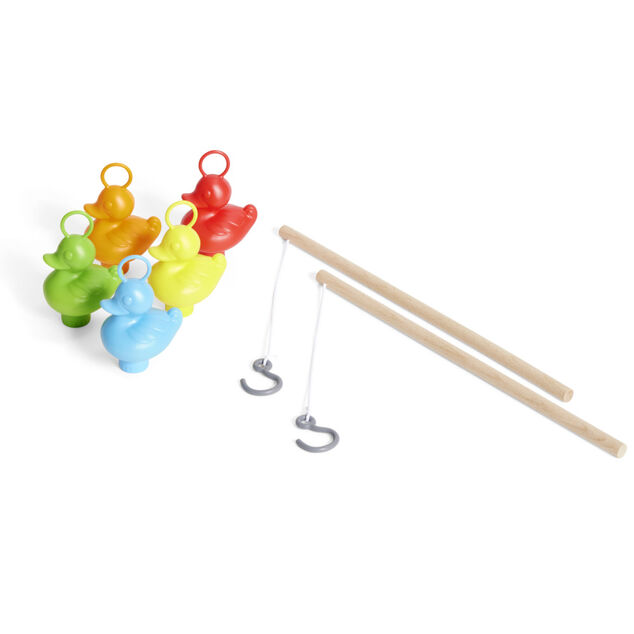 Jeu de pêche à la ligne avec 5 canards et 2 cannes en bois