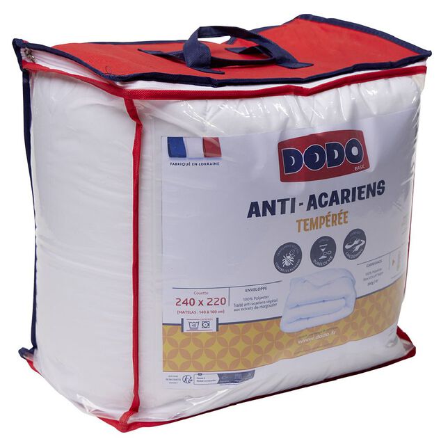 Couette temp&eacute;r&eacute;e DODO 2 personnes anti-acariens blanche 240x220cm