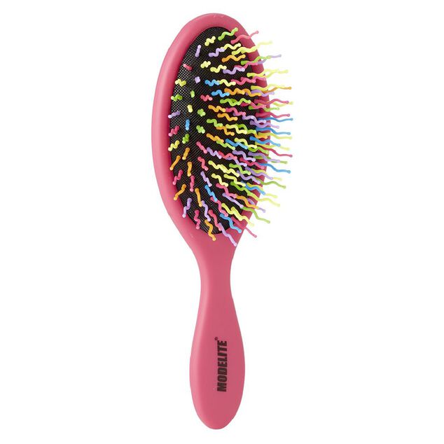 Brosse pneumatique ovale picots perlés pvc multicolore fuchsia