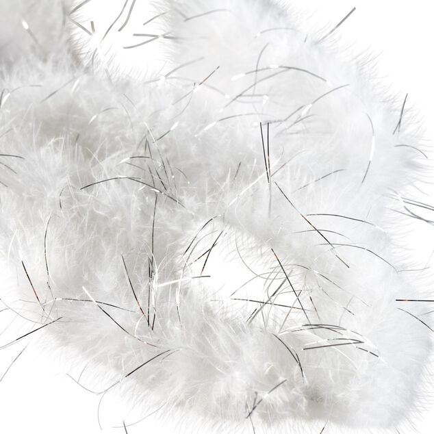 Guirlande plumes blanches fil argent&eacute; 1,8 m