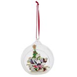 Boule de No&euml;l Disney Mickey Minnie en verre et bois &Oslash;8cm