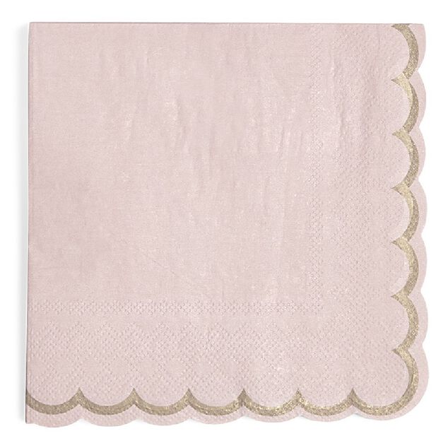 Serviette en papier rose et bord dor&eacute;  x 16