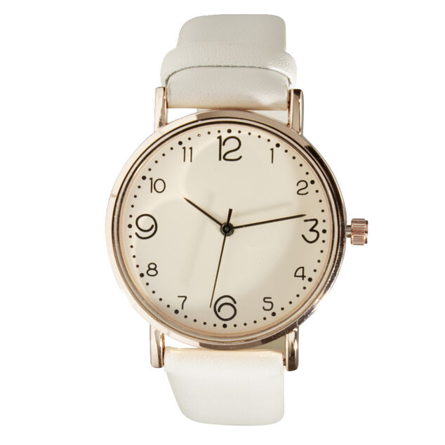 Montre femme cadran rond acier dor&eacute; bracelet simili &Oslash;3,5xH23cm (4 mod&egrave;les)