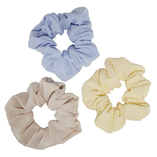 Chouchou pastel jaune/bleu/beige uni &Oslash;10cm x3