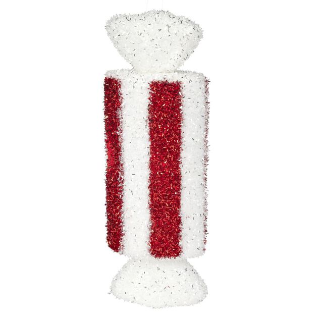Bonbon de No&euml;l g&eacute;ant brillant rouge et blanc &agrave; suspendre L25cm (2 mod&egrave;les)