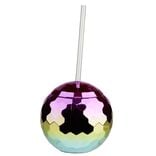 Gobelet boule disco avec paille plastique couleur dégradé Ø11cm