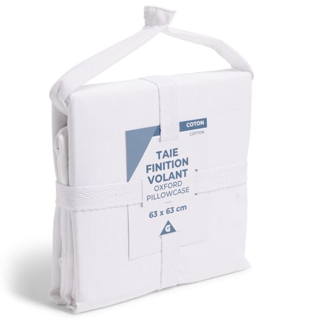Taie d'oreiller 63x63cm 100% coton finition volant blanc