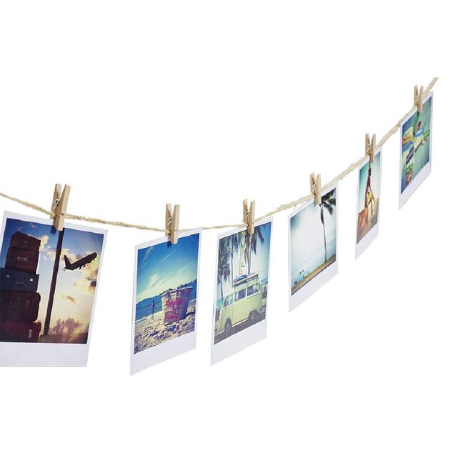 Corde à photo 10m avec 60 pinces en bois