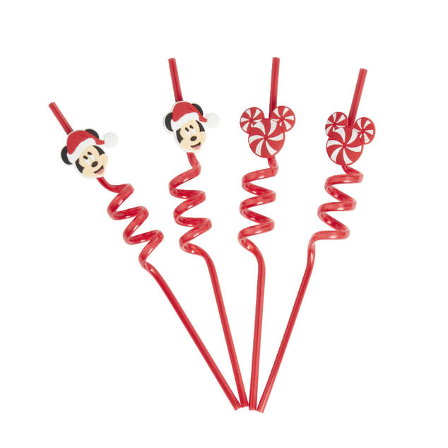 Lot de 4 pailles Disney spirale plastique r&eacute;utilisable rouge L26,5cm