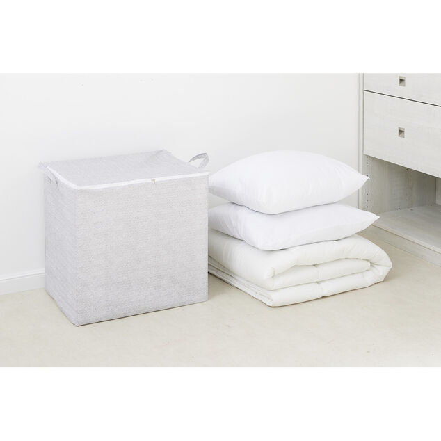 Sac panière de rangement 150L pliable tissu gris et blanc 45x45xH56cm