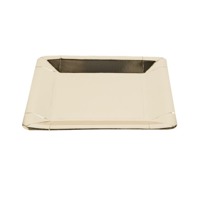 Plateau de pr&eacute;sentation carr&eacute; x4 en carton m&eacute;tallis&eacute; dor&eacute; 23x23cm