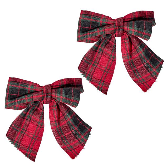 Suspension de No&euml;l Noeud motif tartan rouge x2