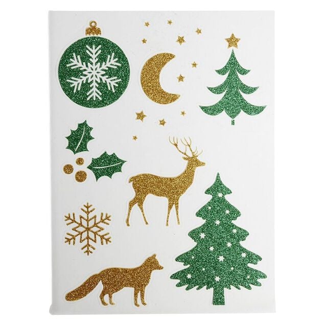 D&eacute;coration fen&ecirc;tre et mur No&euml;l adh&eacute;sive &agrave; paillettes (3 mod&egrave;les)