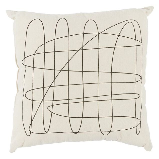 Coussin d&eacute;co dessin 45x45cm beige et noir