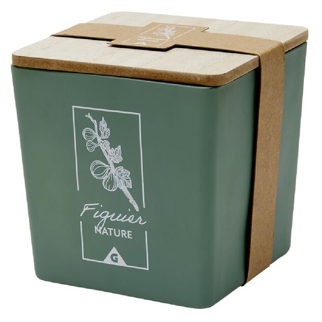 Bougie dans pot carré avec couvercle bois senteur figuier