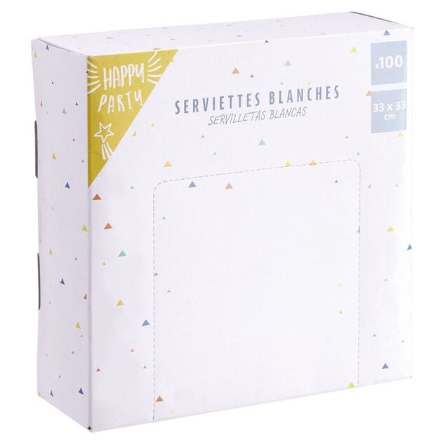 Serviette en papier carr&eacute; uni blanc x100