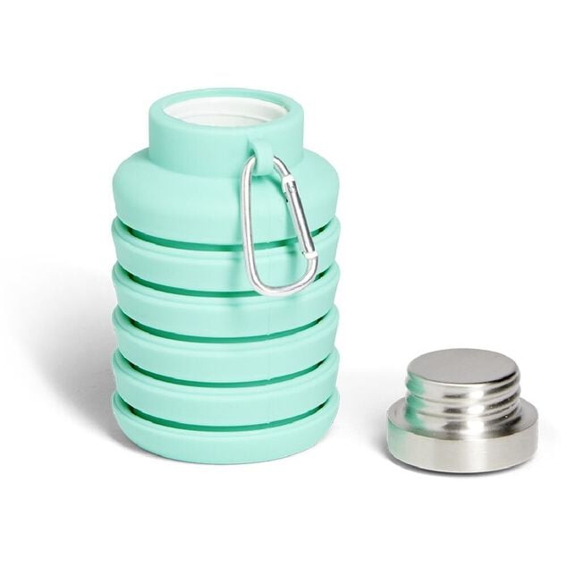 Gourde pliable silicone bleu avec mousqueton 200/480ml