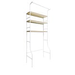 Meuble buanderie m&eacute;tal bois blanc et naturel 3 niveaux