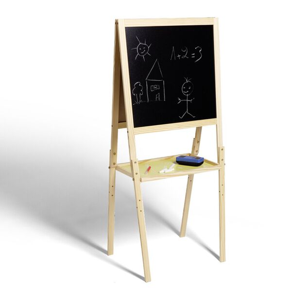 Tableau en bois double face magn&eacute;tique et craie avec accessoires