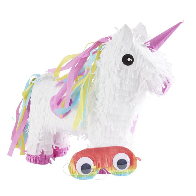 Pi&ntilde;ata licorne blanche et rose avec masque 33x35cm
