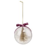 Boule de Noël transparente décor sapin doré et neige Ø8cm
