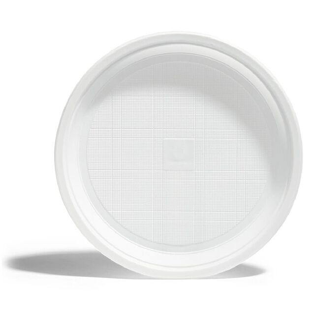 Lot de 50 assiettes plates r&eacute;utilisables plastique blanc