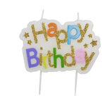 Bougie anniversaire Happy Birthday banni&egrave;re multicolore et dor&eacute;