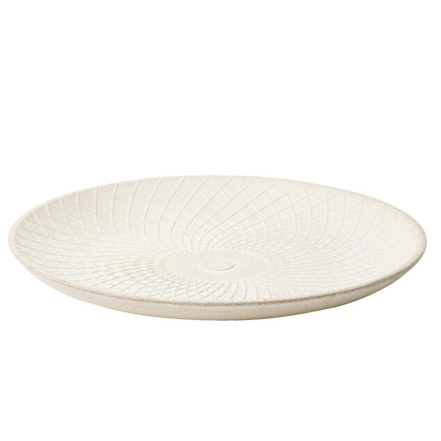 Plateau d&eacute;coratif bois motif relief blanc &Oslash;30xH3cm