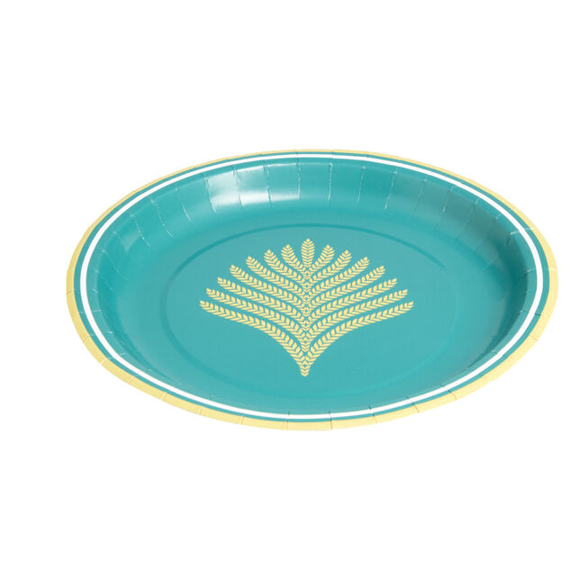 Lot de 10 assiettes en carton bleu bordure dor&eacute;e &Oslash;23cm