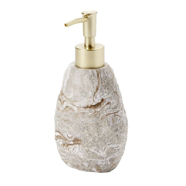 Distributeur de savon effet pierre plastique gris et marron 8,5xH18cm