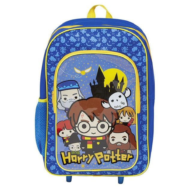 Sac &agrave; roulettes enfant Harry Potter bleu et jaune H41cm