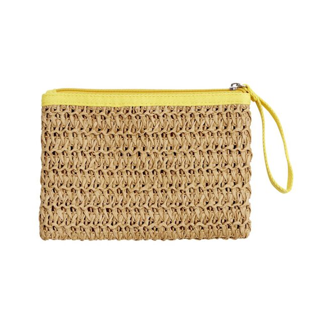 Pochette effet paille fermeture zipp&eacute;e 20x2xH13,5cm (3 mod&egrave;les)