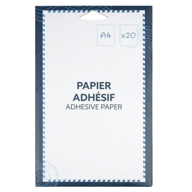 Feuille de papier adh&eacute;sif x20 format A4 blanc 21x29,7cm