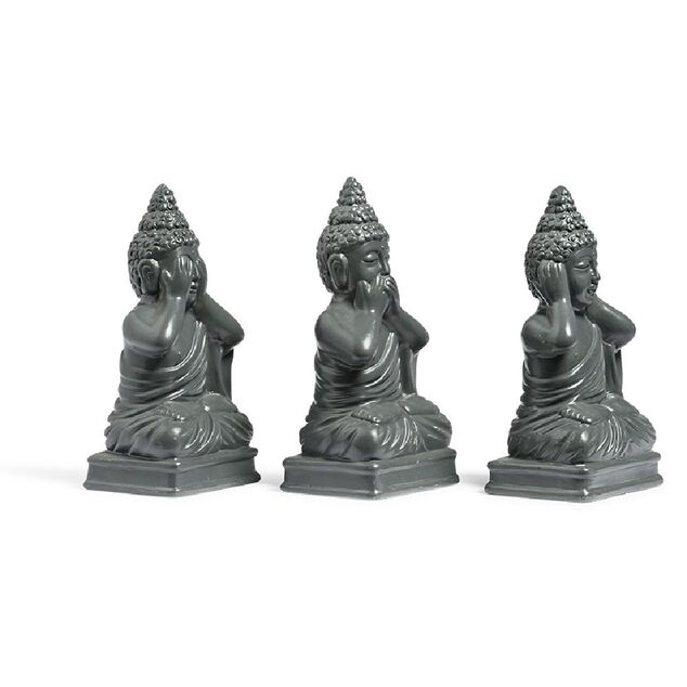 Statue Bouddha de la sagesse r&eacute;sine gris fonc&eacute;