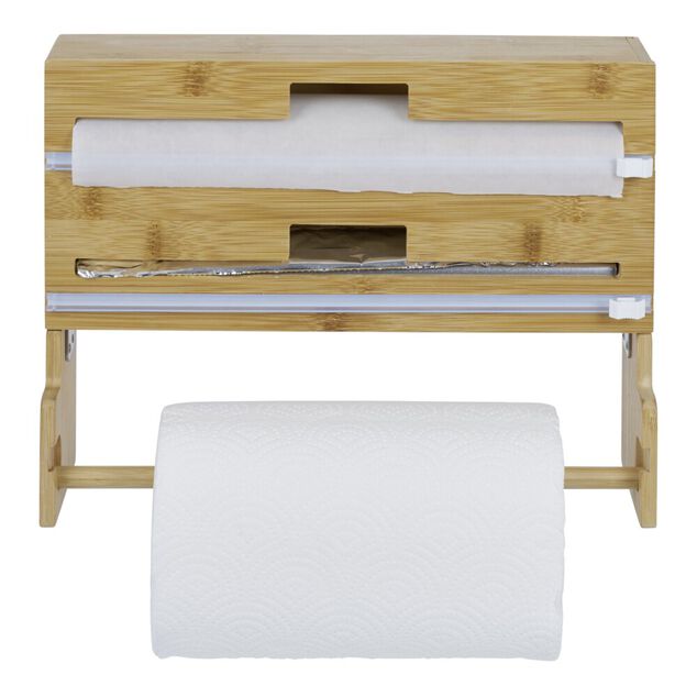 Distributeur film alimentaire et essuie-tout bambou 33,5x10xH25cm