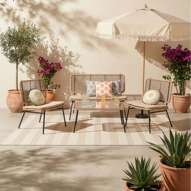 Salon de jardin 4 personnes Bali marron naturel