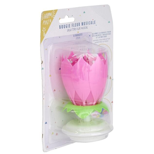Bougie anniversaire musicale forme fleur 8 mèches